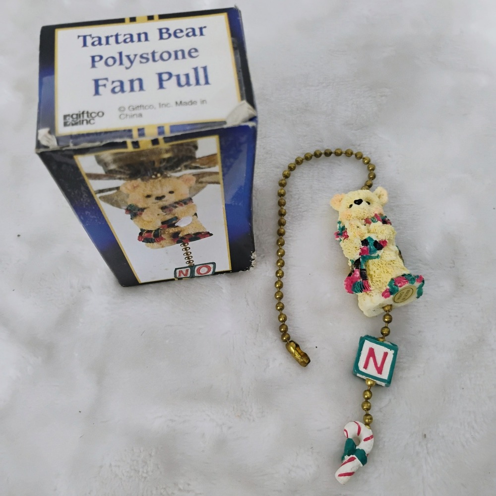 Vtg Giftco Tartan Bear Polystone Fan Pull Christmas‎ Holiday Ceiling Fan Chain J